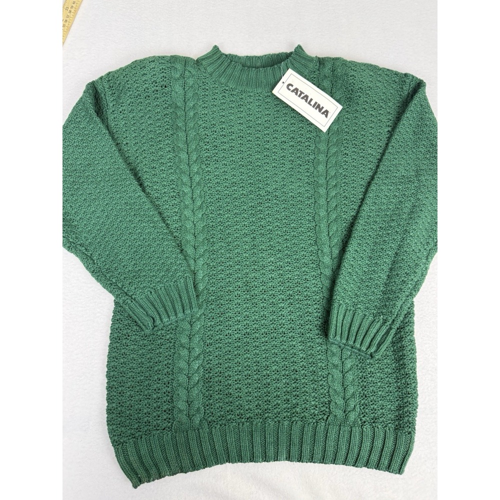 NWT Vintage Catalina Sweater‎ Large Green Ramie Cotton Cable Knit Chunky 80s 90s